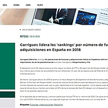 Garrigues lidera los 'rankings' por nmero de fusiones y adquisiciones en Espaa en 2018